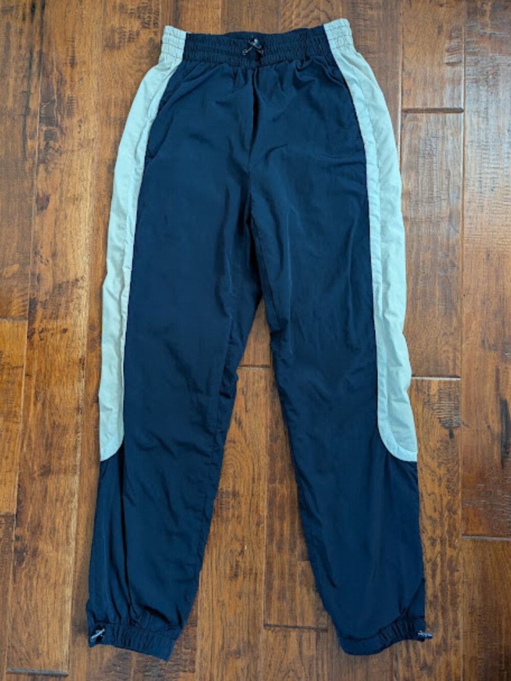 LCKR Mens Small Nylon Jogger Track Pants Blue Gray Drawstring Ankle Toggles
